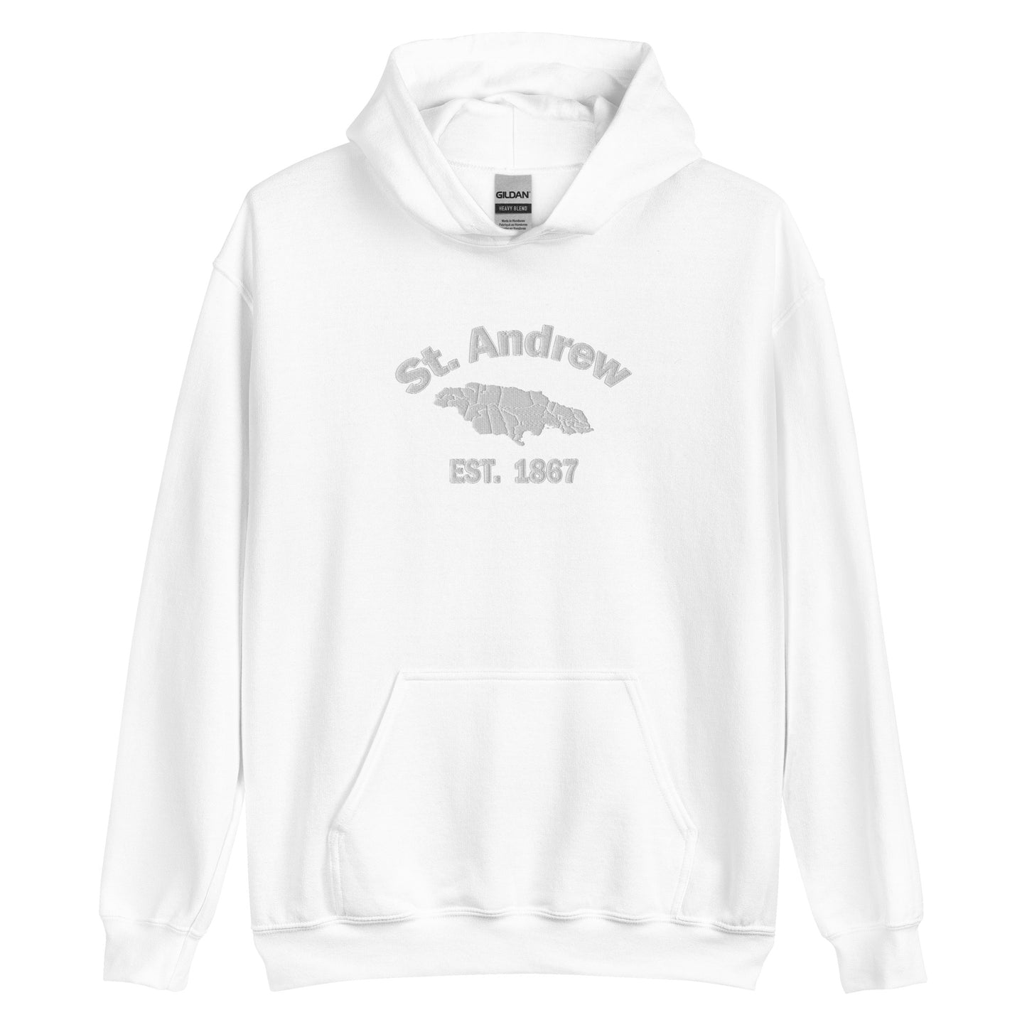 Unisex ST. ANDREW JAMAICA WHITE EMBROIDERED Hoodie